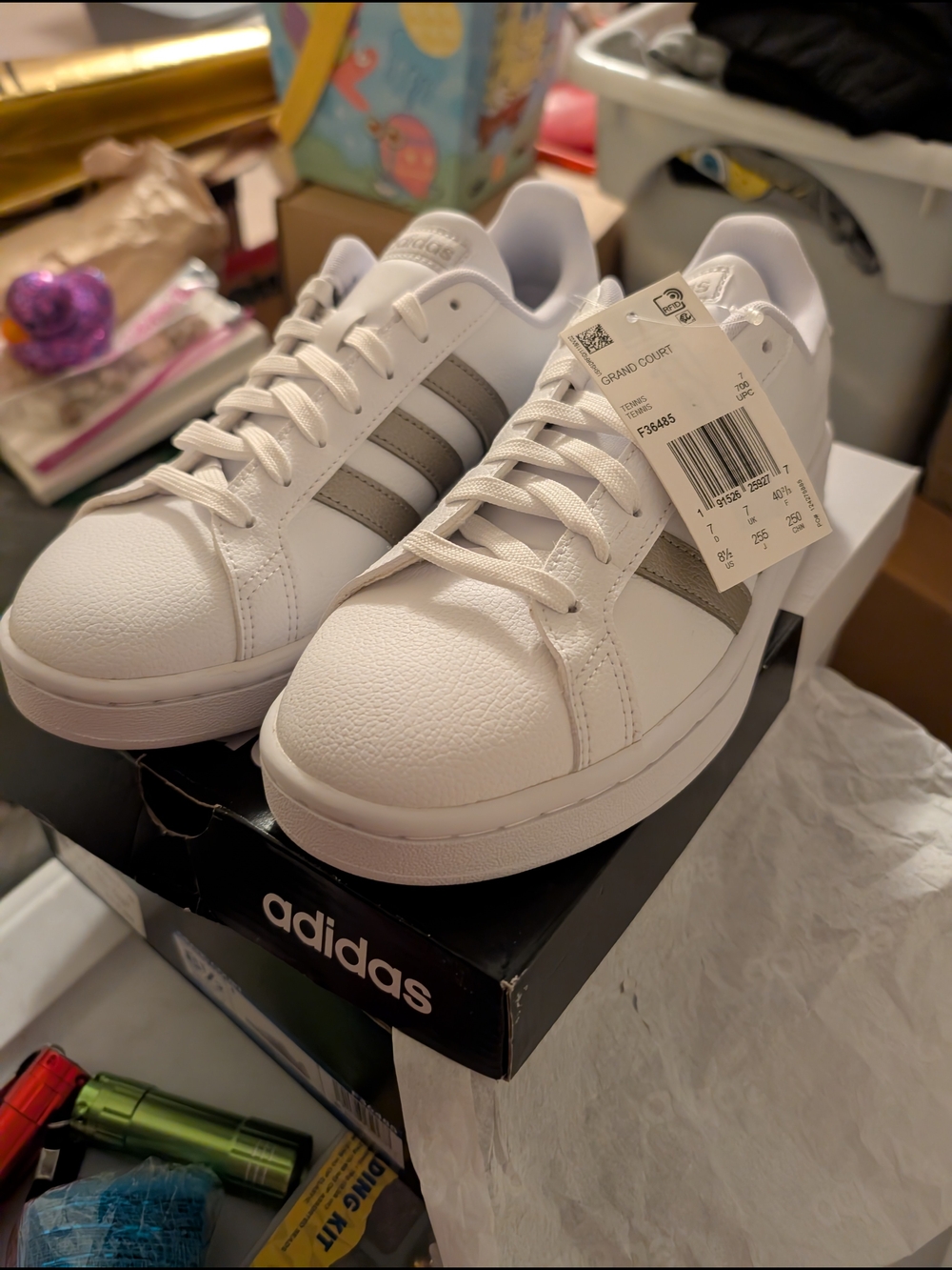 adidas Women's White & Gray Grand Court Casual Sneakers